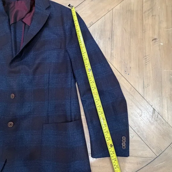Luciano Barbera Men's Blue Plaid Blazer Made in Italy 46R 100% Wool Soft - Picture 9 of 16